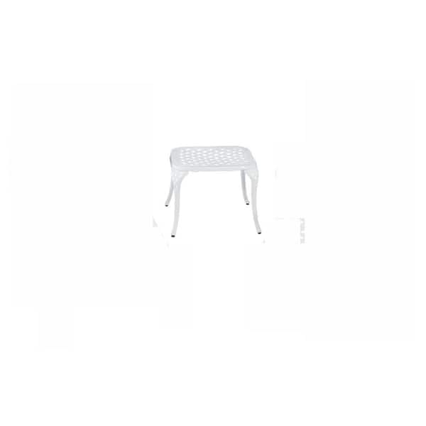 Tatayosi 17 in. H Antique Rectangle Cast Aluminum Outdoor Side Table Patio End Table in White