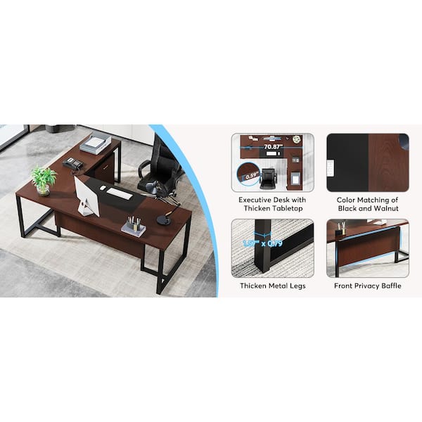 BYBLIGHT Capen 87 in. L Shaped Brown Engineered Wood 2 Drawer Executive Desk  with 51 in. File Cabinet Home Office Computer Desk BB-F1658XF - The Home  Depot