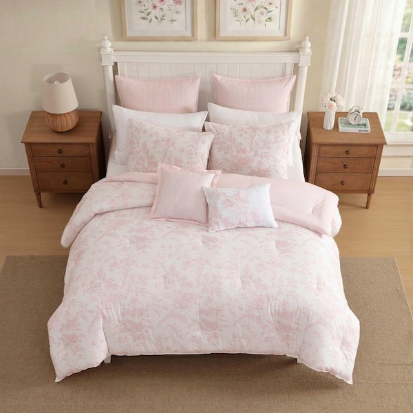 LAURA ASHLEY Natalie Reversible 5-Piece Light Pink Cotton Twin