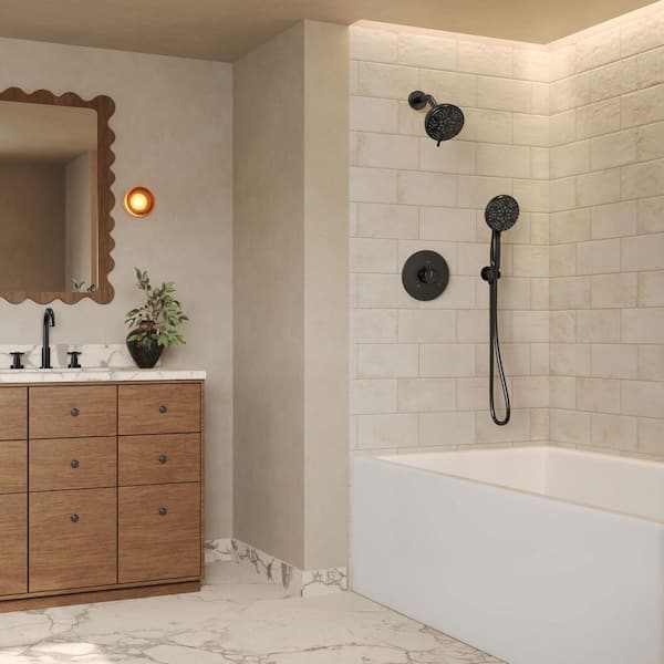 5 in. Wall Mount Single Handle 2-Spray Tub and Shower Faucet 2.5 GPM with Handheld Shower in Matte Black Valve Included