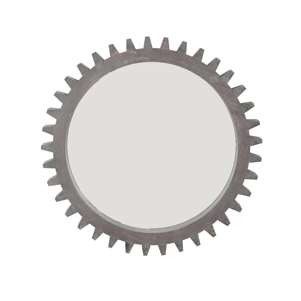 Brown 34 in. W x 34 in. Wood Round Hanging Gear Shape Decorative Mirrors, L