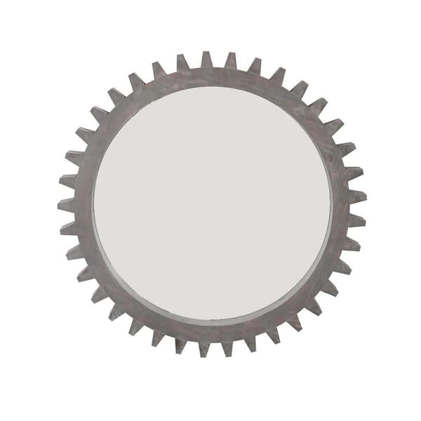 Unbranded Brown 34 in. W x 34 in. Wood Round Hanging Gear Shape Decorative Mirrors, Large-Size Mirrors