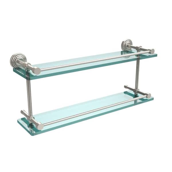 Allied Brass Waverly Place 22 in. L x 8 in. H x 5 in. W 2-Tier Clear Glass Bathroom Shelf with Gallery Rail in Polished Nickel