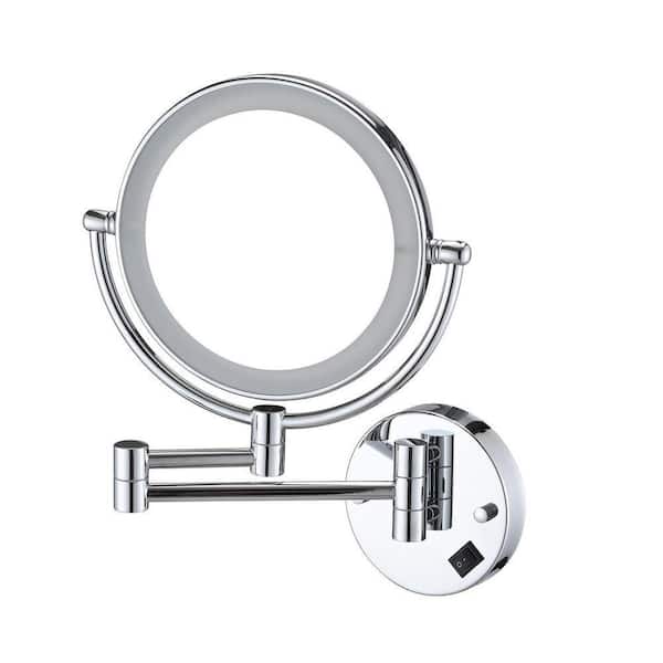 8 in Small Round Magnifying Freestanding Bathroom Makeup Mirror in Chrome