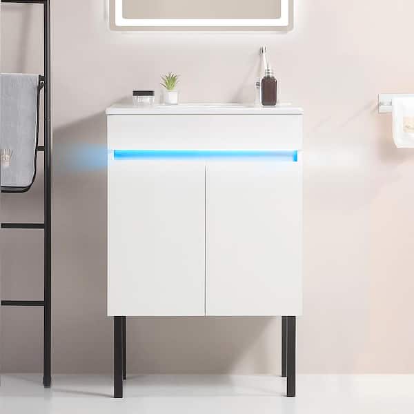 Xspracer Victoria 24 in. W x 18 in. D x 32 in. H Freestanding Single Sink Bath Vanity in White with Solid Wood and Ceramic Top