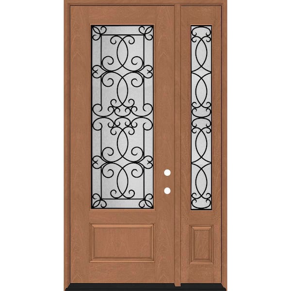 Steves & Sons Regency 51 in. x 96 in. 3/4Lite Georgian Decorative Glass LHIS AutumnWh Mahogany Fiberglass Prehung Front Door w/12in.SL