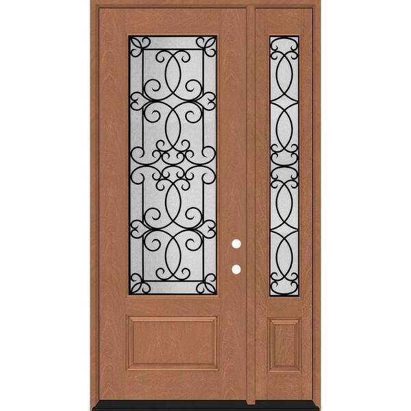Steves & Sons Regency 53 in. x 96 in. 3/4Lite Georgian Decorative Glass LHIS Autumn Mahogany Fiberglass Prehung Front Door 14in.SL