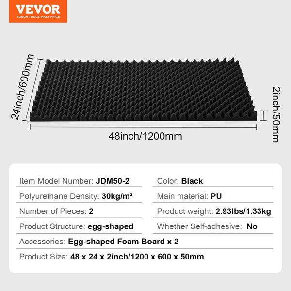 thumbnail image 2 of Egg Crate Acoustic Foam Panels 48x24x2 Inch - Sound Proof Wall Panels For Studio, Office & Home Theater - High Density Fireproof (Black) 2 of 5