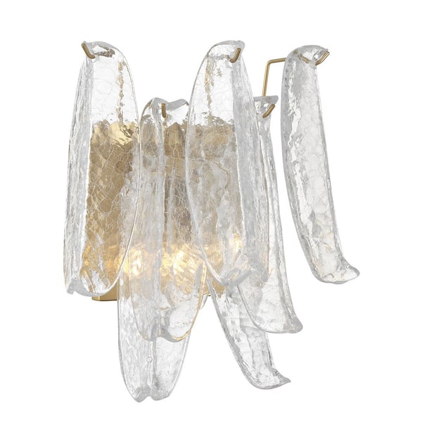 Metropolitan Regent 2-Light Legacy Brass Wall Sconce with Clear Cracked Glass Shades