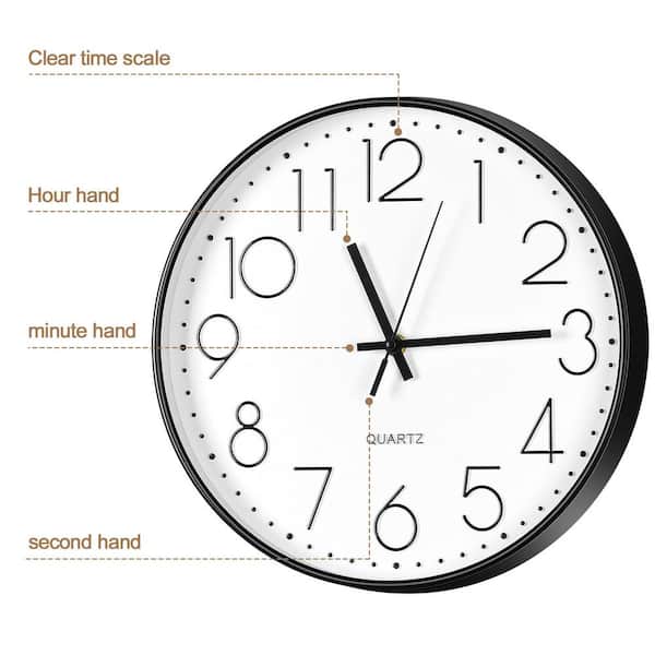 Oumilen 12 Silent Modern Black Decorative Plastic Wall Clock