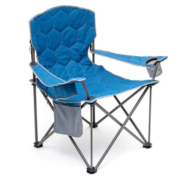 Unbranded Blue Oversized Camping Chair Folding Lawn Chairs with Armrest Cup Holder & Side Pocket