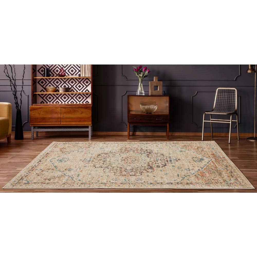Bone and Ivory Synthetic Rectangular Tufted Area Rug, 2' x 3'