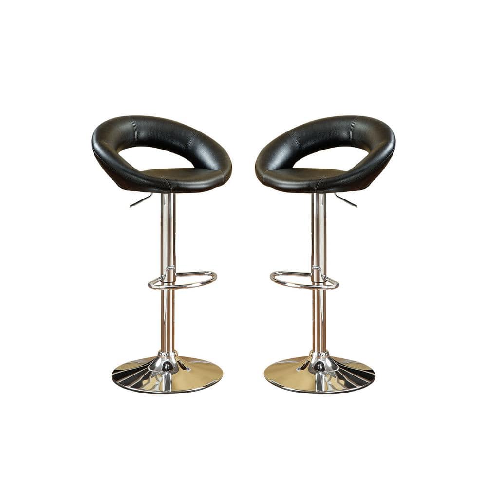 39 in. Black Faux Leather Bar Stools with Chrome Stand ((Set of 2))
