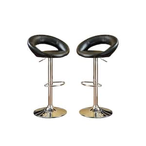39 in. Black Faux Leather Bar Stools with Chrome Stand ((Set of 2))
