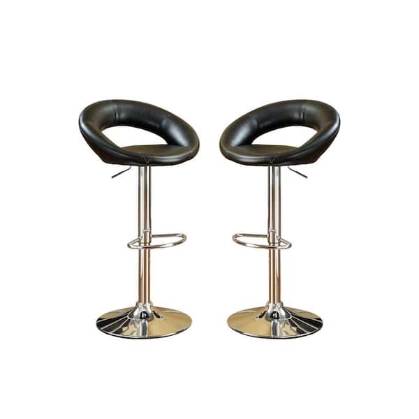 SIMPLE RELAX 39 in. Black Faux Leather Bar Stools with Chrome Stand ((Set of 2))
