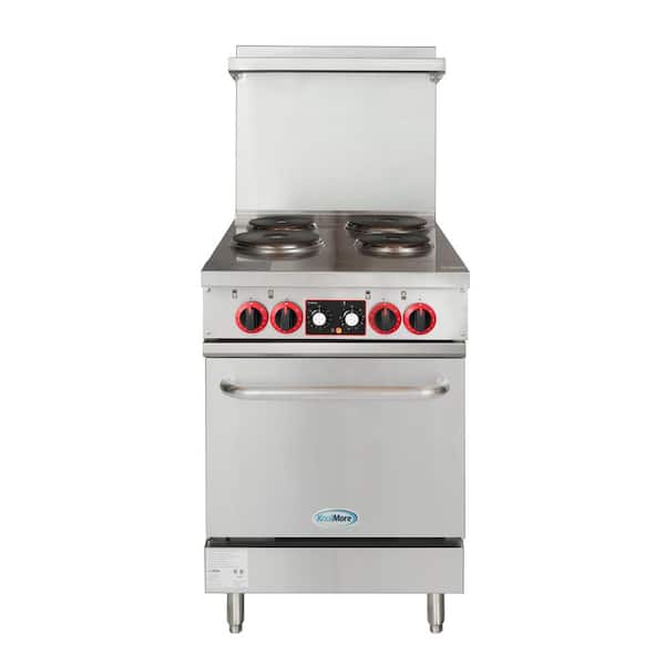 Koolmore 24 in. Commercial Electric Range with 4-Burners Elements and 1-Standard Electric Oven, 208V 3-Phase in Stainless Steel