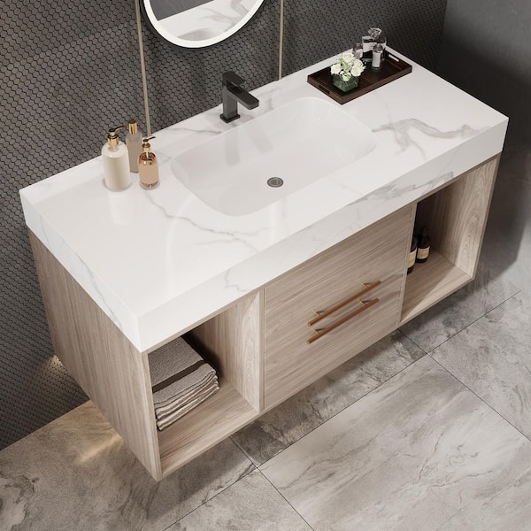 Ziyudura 39 in. Single Sink Floating Oak Bath Vanity with