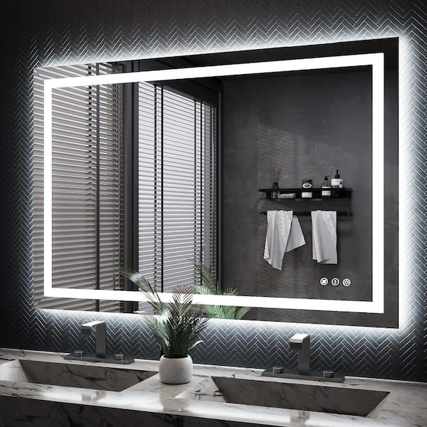 48 in. W x 32 in. H Rectangular Frameless Front Back Lighted Anti-Fog Wall Bathroom Vanity Mirror, Tempered Glass, ETL