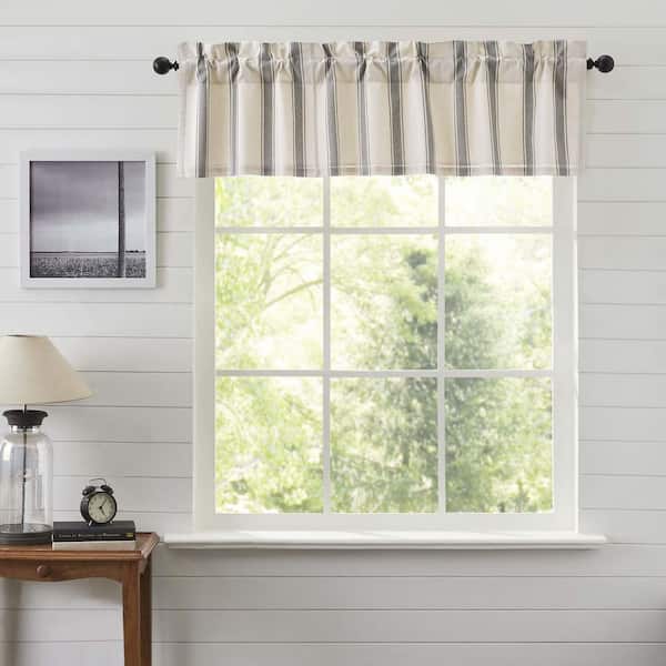 VHC BRANDS Grace Grain Sack Stripe 60 in. L x 16 in. W Cotton Valance in Creme Nickel Grey