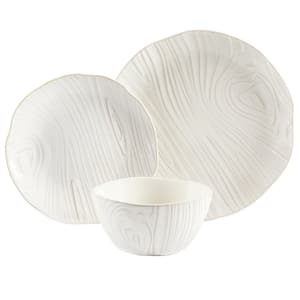 Faux Bois 12-Piece Stoneware Dinnerware Set in White