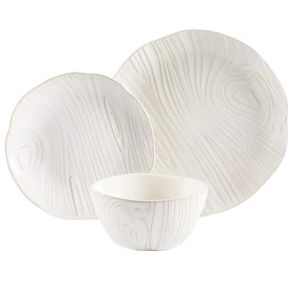 MARTHA STEWART Faux Bois 12-Piece Stoneware Dinnerware Set in White