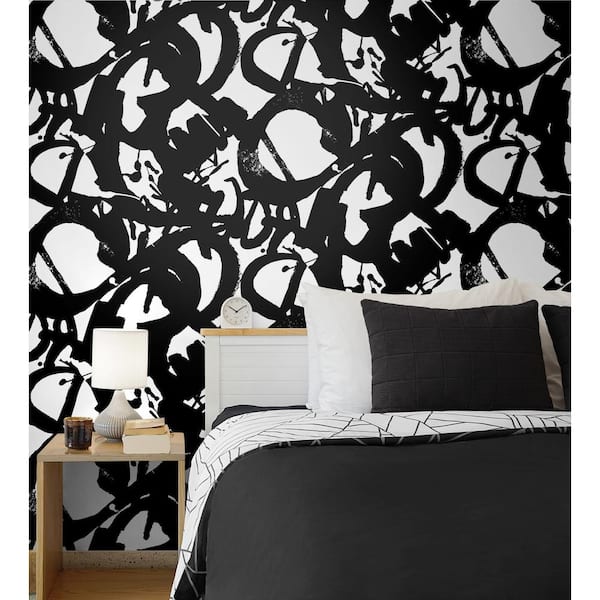 30.75 sq. ft. Onyx Inkblot Vinyl Peel and Stick Wallpaper Roll