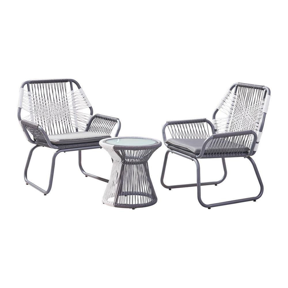 Gray 3-piece Wicker Woven Rope Patio Conversation Set with Gray Removable Cushions and Coffee Table for Patio, Garden price history on PriceWatchPro