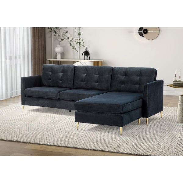JAYDEN CREATION Nasamonia 72 in. Wide Black Polyester Reversible Sofa and Chaise with Tufted Design