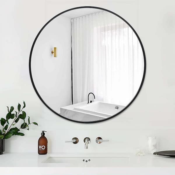 Black Frame Mirror, Bathroom Mirrors for Wall,26'' Round Circle Mirror for  Entryway Bedroom Vanity(26'',Black)