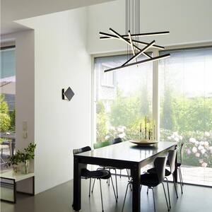 Sirius 93.88-Watt Integrated LED Height Adjustable Black Pendant with 6 LED Planks 32 in. Long