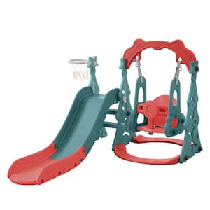 Red HDPE Indoor and Outdoor Playset Small Kid with Swing, Basketball Hoop Slide