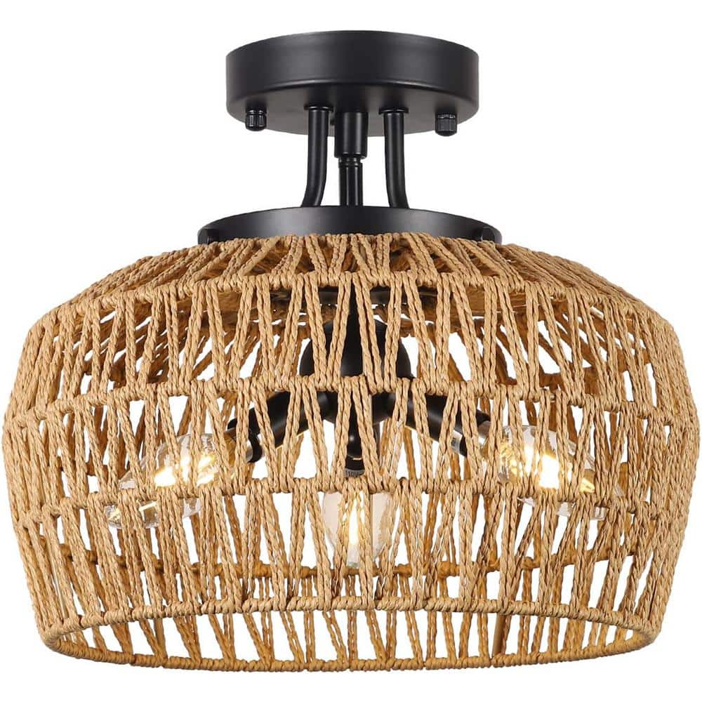 65 in. Rustic 3-Light Brown Dimmable Tree Floor Lamp for Living Room with R