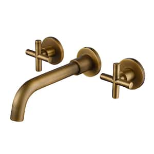 2PCS Antique Brass Bathroom Faucet Wall Mount Mixer Single Handle Basin Sink Tap 