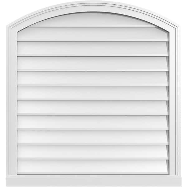 Ekena Millwork 32 in. x 34 in. Arch Top Surface Mount PVC Gable Vent: Functional with Brickmould Sill Frame