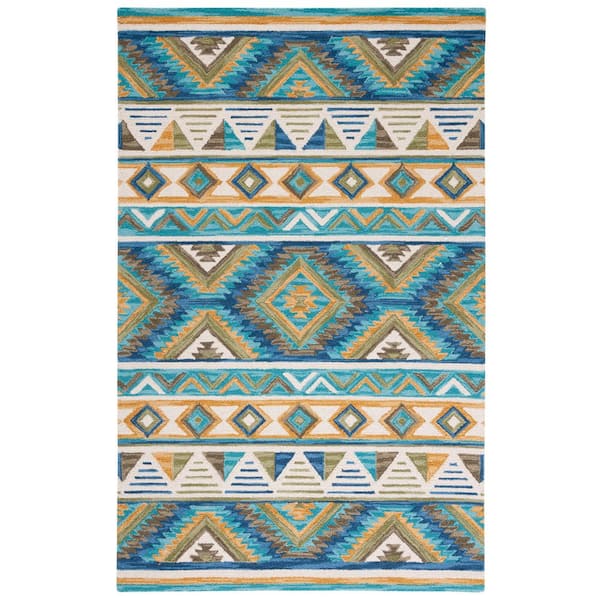 Aspen 4 ft. x 6 ft. Blue/Yellow Aztec Geometric Area Rug