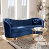 Baxton Studio Nevena 84.7 in. Royal Blue/Gold Velvet 3-Seater