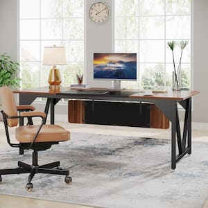 70.86 in. Rectangular Brown Wood 3-Shelf Executive Desk with 35.4 in. File Cabinet Combo Large Workstation with Drawers