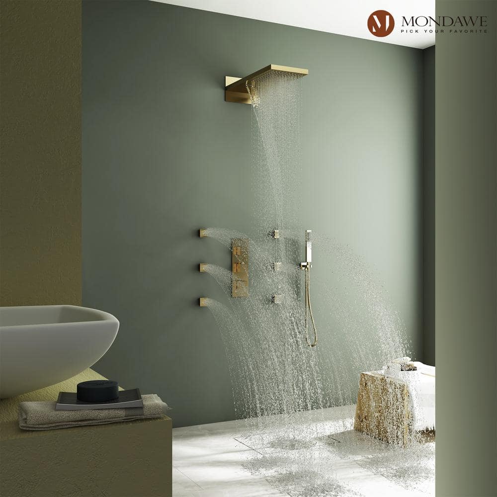 Large Brushed Gold Dual Rain Shower System with Handheld