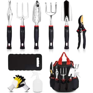 FiveJoy Garden Tool Set, 11 Piece Aluminum Alloy Hand Tool Starter Kit with  Garden Bag, Outdoor , Heavy Duty Gardening Work Set with Ergonomic