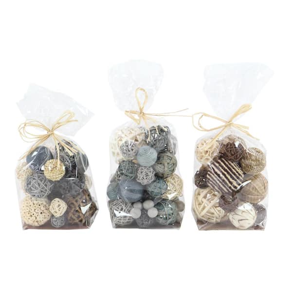 Litton Lane Gray Handmade Dried Plant Orbs & Vase Filler with Varying Designs (3- Pack)