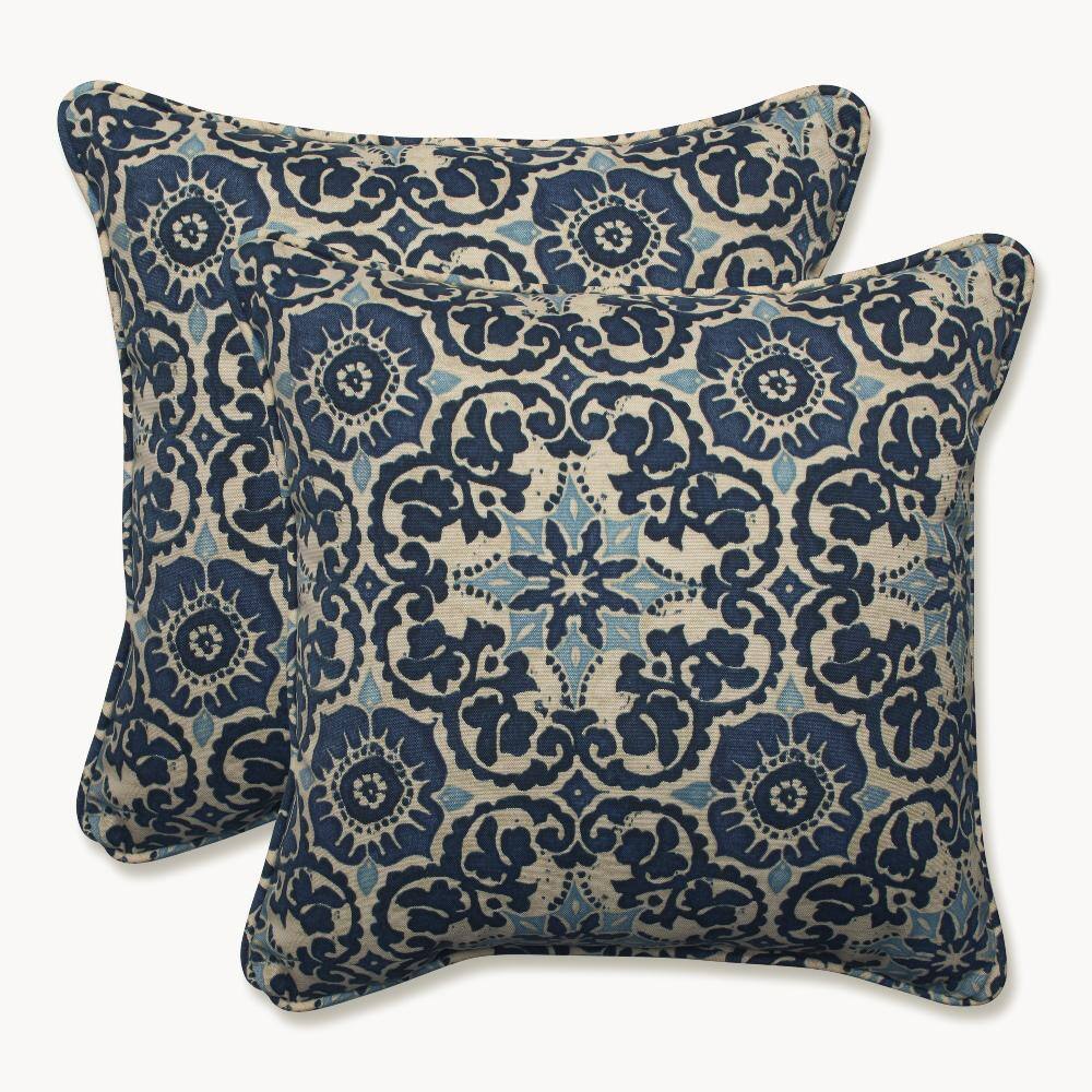 Woodblock Prism Blue Square Outdoor/Indoor Throw Pillows Set