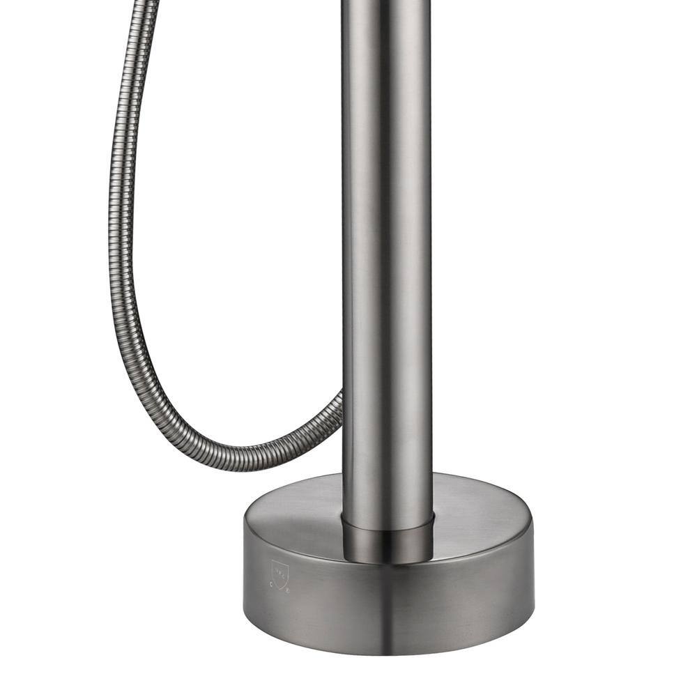 Brushed Nickel Freestanding Tub Filler with Diverter and Handshower