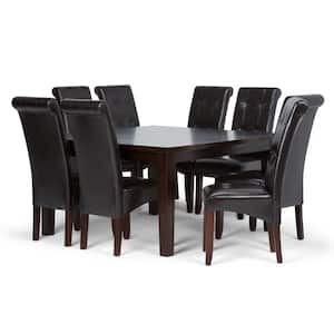 Cosmopolitan Transitional 9-Piece Dining Set w/ 8 Upholstered Dining Chair in Tanner Brown Faux Leather & 54 in. W Table