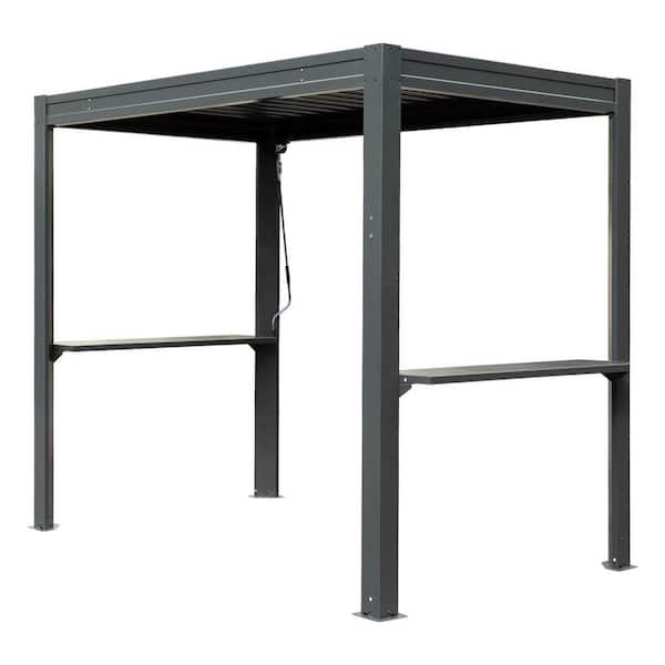 8 ft. x 5 ft. Gray Metal Pergola, Metal Shelter Gazebo with Built-In Gutter and Adjustable Rainproof Roof