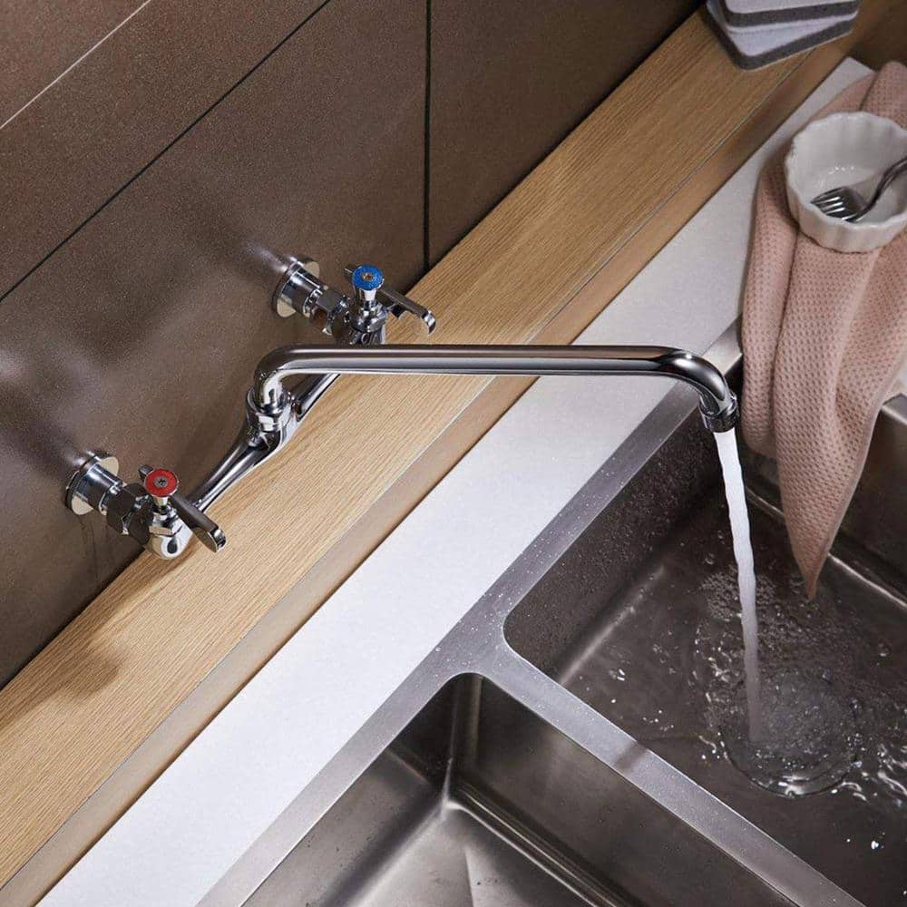 Polished Chrome 2-Handle Wall Mount Pot Filler Faucet