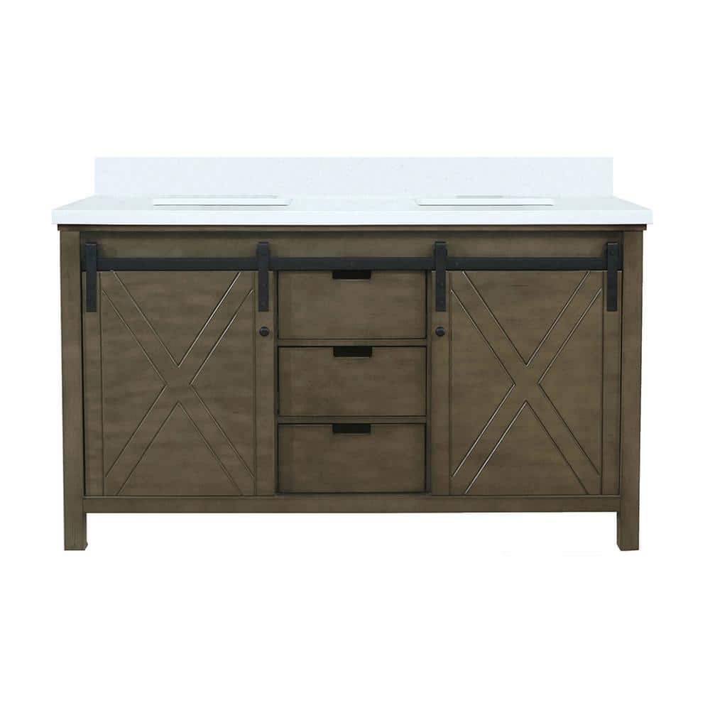 Marsyas 60" Rustic Brown Double Vanity with Quartz Top