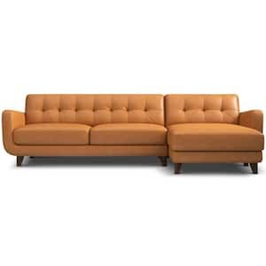 Curtis 113 in. W Square Arm 2-piece L-Shaped Right Facing Top Leather Corner Sectional Sofa in Cognac Tan (Seats 4)