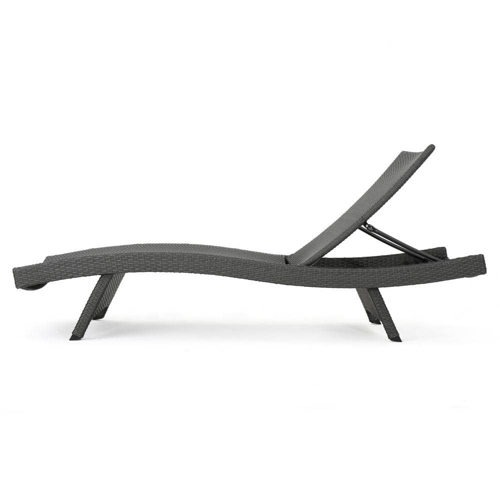 Gray Wicker Armless Outdoor Chaise Lounge with Adjustable Recline