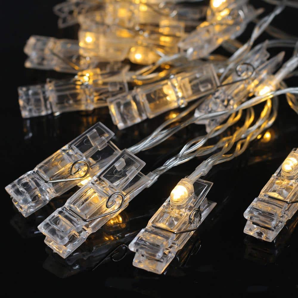 Individual String Light Clips Betus 10 ft. 20 LED Photo Clips Warm White String Lights Battery ...