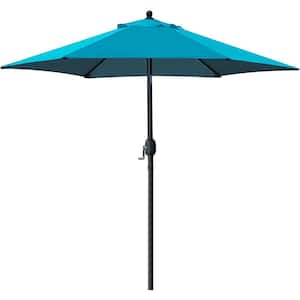 7.5 ft. Patio Umbrella Outdoor Table Market Umbrella with Push Button Tilt/Crank, 6 Ribs in Teal Blue